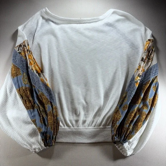 Free People womens size S Casual Clash Balloon Sleeve Waffle Knit Thermal Top - Picture 9 of 10